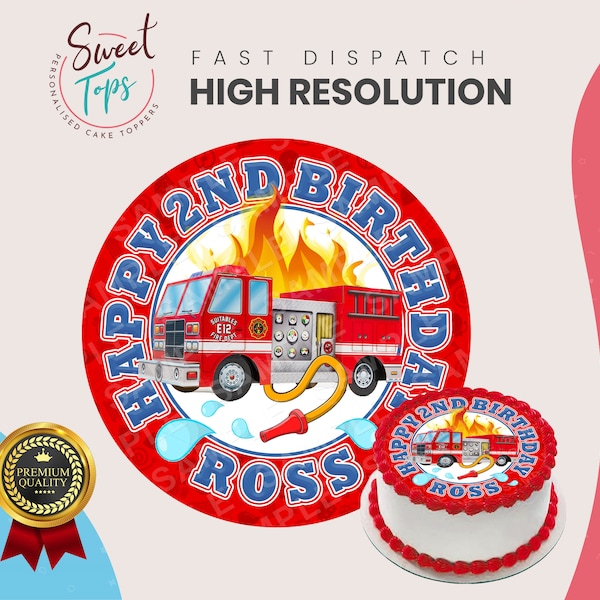 Fireman / Fire Engine Round Edible Cake Topper Decorazione di compleanno personalizzata