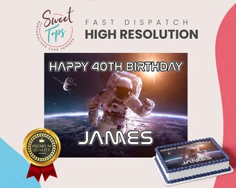 Space Astronaut Personalised Rectangle Edible Birthday Cake Topper Decoration