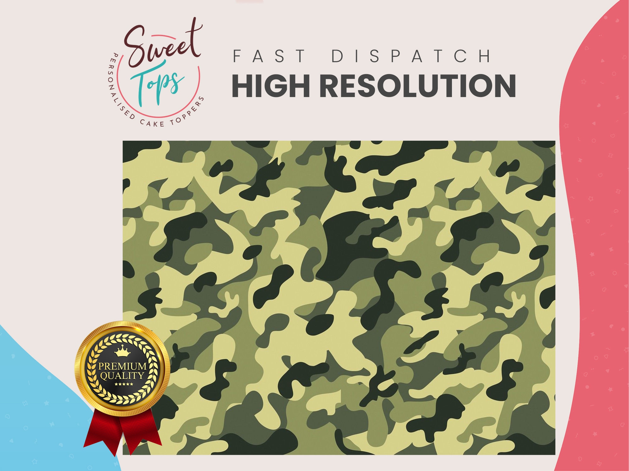 Adorno comestible rectangular personalizado para tarta de cumpleaños con  diseño de camuflaje verde militar. - Etsy México, image size:2000x1500