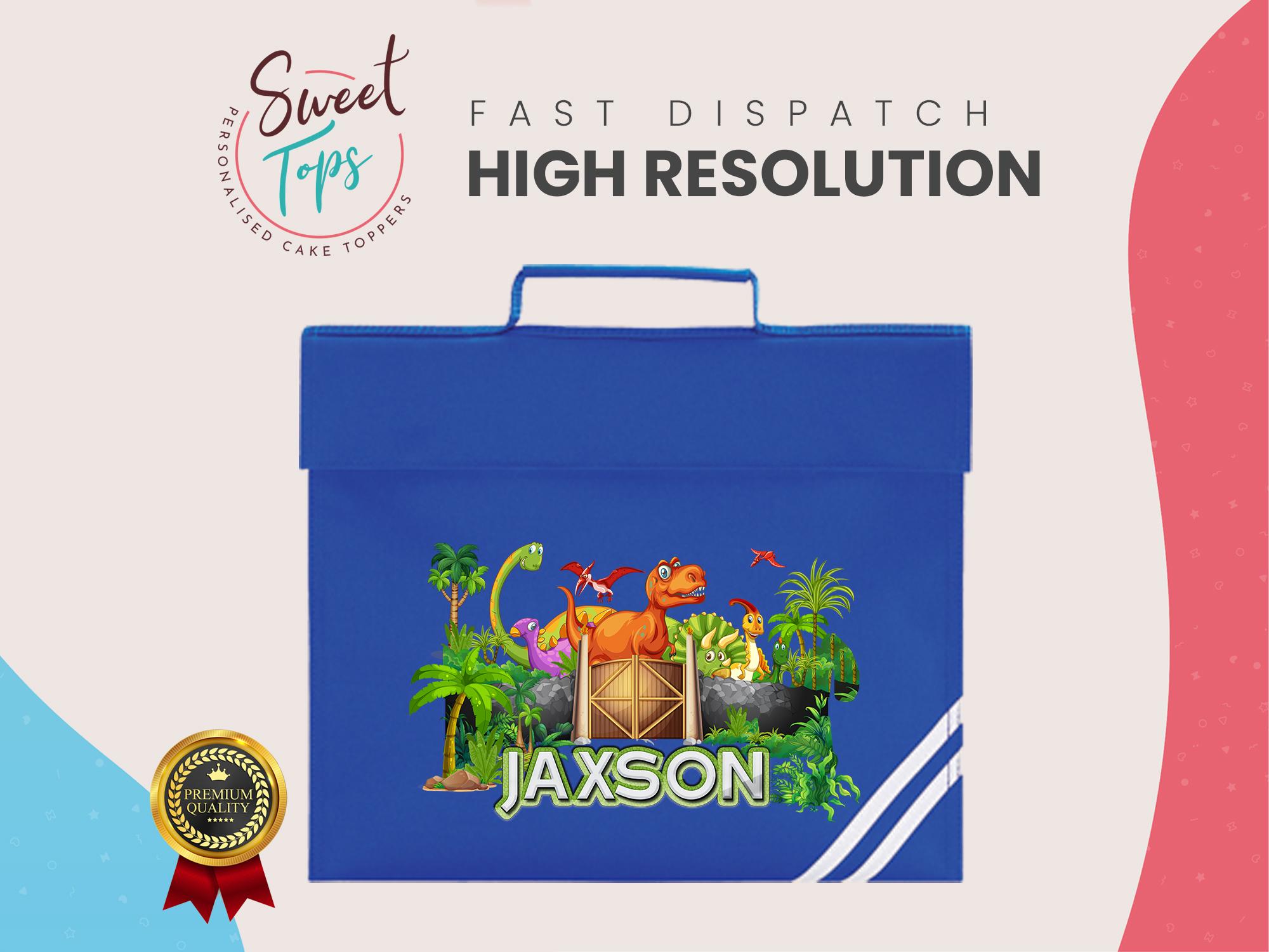 thumbnail image 2 of Personalised Dinosaur School Book Bag For Kids – Any Name – T-Rex / Velociraptor Theme 2 of 6