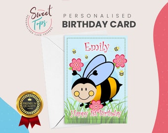Personalised A5 Birthday Card Children's Bumble Bee | Any Name & Age