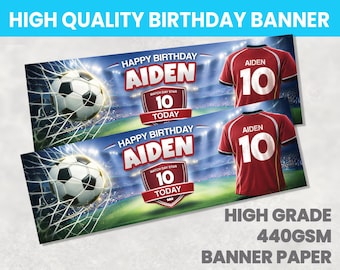 Football Personalised Birthday Banner, Any Photo, Boy or Girl - Red Theme Theme