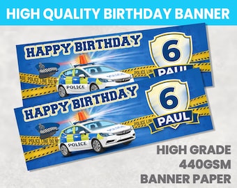 Police Car & Police Man Personalised Birthday Banner Any Name Photo Party Banner Girl Boy