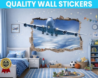Calcomanía de pared personalizada con diseño de avión, póster impreso, arte para decoración del hogar, dormitorio y oficina.