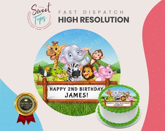 Jungle Safari Animals Round Edible Cake Topper Birthday Decoration Personalised