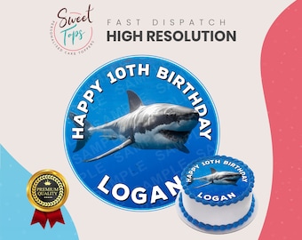 Great White Shark Round Edible Cake Topper Birthday Decoration Personalised