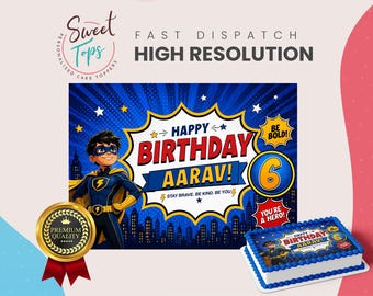 Super Hero Personalised Rectangle Edible Birthday Cake Topper Cake Decoration