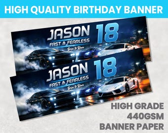 Sports Car Personalised Birthday Banner Any Name Photo Party Banner Girl Boy