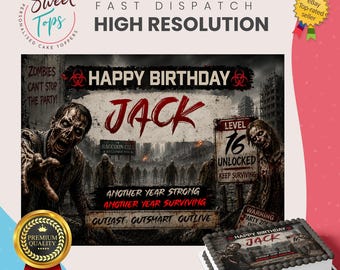 Zombie Personalised Rectangle Edible Birthday Cake Topper Cake Decoration