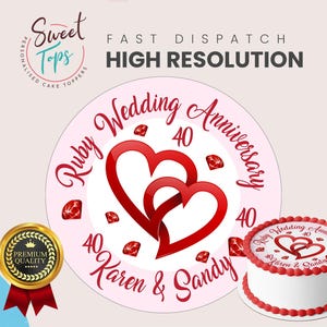 Robijn huwelijksverjaardag gepersonaliseerde ronde eetbare taarttopper Taartdecoratie