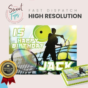 テニス パーソナライズ 長方形 食べられる バースデーケーキトッパー ケーキデコレーション