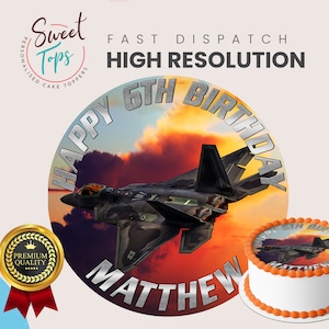 Fighter Jet Personalised Round Edible Birthday Cake Topper Decoration