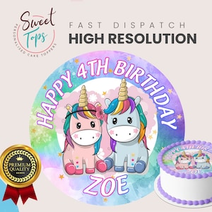 Lindo bebé unicornio redondo comestible torta de cumpleaños decoración personalizada