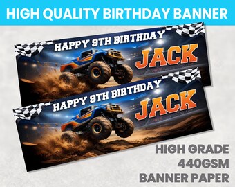 Monster Trucks Birthday Banner Personalised Any Name Party Banners Girls Boys