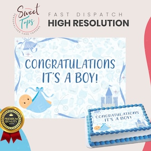 Congratulations it&#39;s A Boy Baby Shower Rectangle Edible Decoration