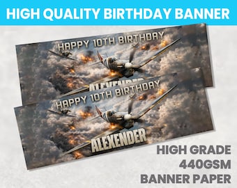 Spitfire Plane Birthday Banner Personalised Any Name Party Banners Girls Boys