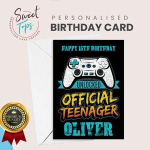 Tarjeta de cumpleaños personalizada A5 para adolescentes. Cualquier nombre y edad.