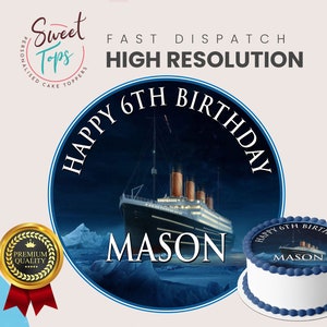 Titanic Round Edible Birthday Cake Topper Decoration Personalised