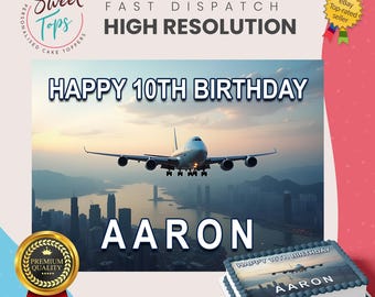 Adorno comestible rectangular personalizado para tarta de avión.