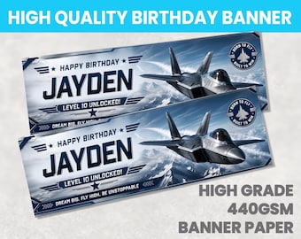 Fighter Jet Personalised Birthday Banner Any Name Party Banners Girls Boys