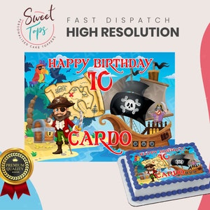 Piratas, navio pirata e mapa do tesouro, retângulo comestível, decoração personalizada