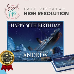 Adorno comestible rectangular personalizado para tarta de cumpleaños con diseño del Titanic