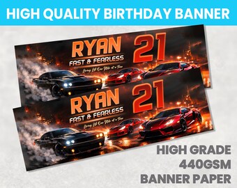 Street Race Sports Cars Personalised Birthday Party Banner Any Name Girl Boy