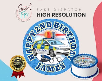Politiewagen Gepersonaliseerde Ronde Eetbare Verjaardagstaart Topper Taartdecoratie