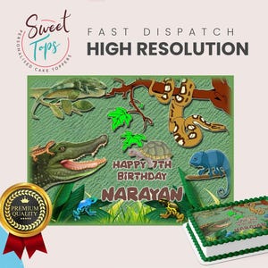 Reptile Personalised Rectangle Edible Birthday Cake Topper Cake Decoration
