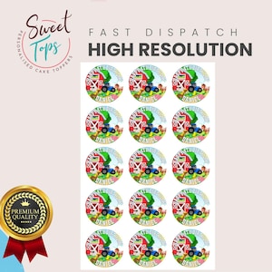 15x 2&quot; Farm Animals & Tractor Personalised Round Edible Cup Cake Toppers Birthday Decoration