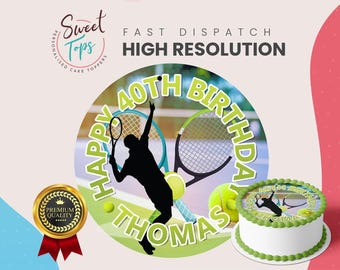 Tennis Personalised Round Edible Birthday Cake Topper Decoration | Sports