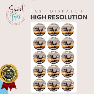 15x 2&quot; Fighter Jet Personalised Round Edible Cup Cake Toppers Birthday Decoration