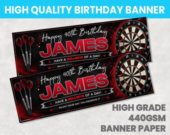 Personalised Darts Birthday Banner – Custom Dart Board Party Decoration – Game Night Pub Theme Banner
