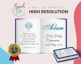 First Holy Communion Book Style Personalised Rectangle Edible Cake Topper