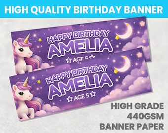 Unicorn Personalised Birthday Banner Any Name Party Birthday Banners Girl Boy