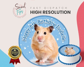 Hamster Personalised Round Edible Birthday Cake Topper Cake Decoration - Pets - Animals