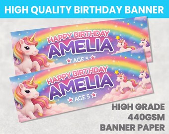 Unicorn Personalised Birthday Banner Any Name Party Birthday Banners Girl Boy