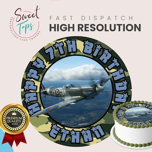 Adorno comestible redondo personalizado para tarta de cumpleaños de Spitfire