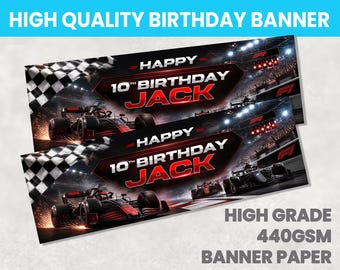 Racing Car Personalised Birthday Banner Any Name Party Banners Girls Boys