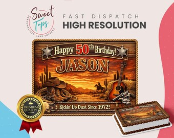 Country and Western Personalised Rectangle Edible Birthday Cake Topper