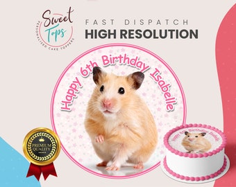 Hamster Personalised Round Edible Birthday Cake Topper Cake Decoration