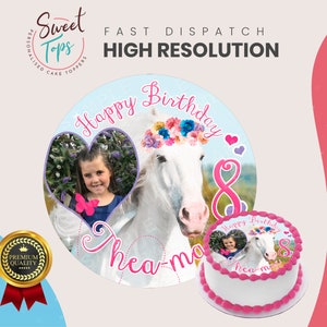Horse + Photo Round Edible Cake Topper Birthday Decoration Personalised