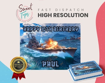Battleship Navy Theme Personalised Rectangle Edible Birthday Cake Topper Cake Decoration