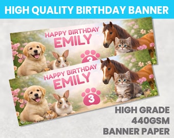 Pet Animals Personalised Birthday Banner - Dog, Horse, Cat, Rabbit - Any Name