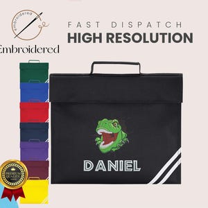 Cartable personnalisé à broder sur le thème du dinosaure T Rex pour enfants, tous prénoms et retour à l'école