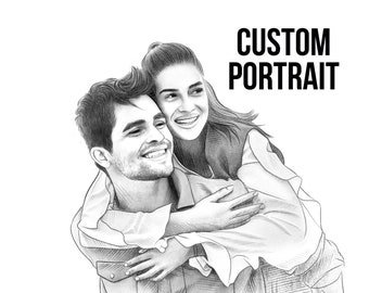 Custom portrait drawing, Couple portrait from photo, Family portrait, Personalised gift, Christmas gift, Printable Art, Digital art