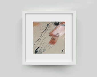 Portrait "The Big Nose Type" 10/10 cm (3.94/3.94 inch) painting - drawing, small picture on cardboard directly from the artist to order online.