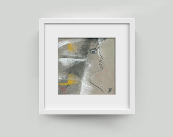 Portrait "Fleeing Bride" 10/10 cm unique, 3.94/3.94 inch Offer Original painting drawing on grey - small paintings directly from the artist