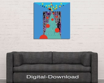 Download "Manege frei!" Kunst, abstrakt, quadratisch, Punkte, Kugeln, rot, blau, Malerei, Zeichnungen, Wandbild, Digitalbild von Kunst1Art