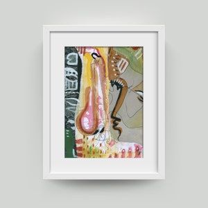 Mural, retrato original, pintura abstrata-desenho-colagem em papelão, compre peças exclusivas diretamente do artista Barghorn online - Webshop Art